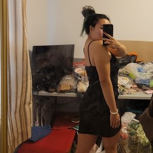 F21 ruched black party dress